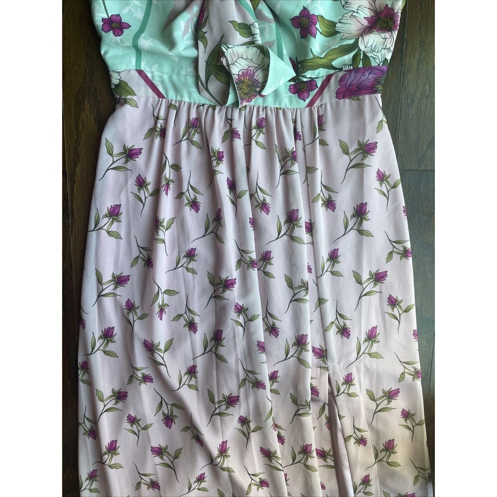 Belle Badgley Mischka Women's Pink Teal Floral Sleeveless Maxi Dress Size 8 - Picture 3 of 12